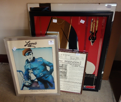 Assorted advertising mirrors and prints