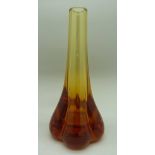A 1970's Whitefriars lobed elephant's foot vase in full lead crystal amber pattern no.