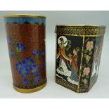 A cloisonne cylindrical vase,