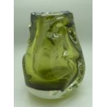 A Whitefriars 1960s knobbly vase in sage green, pattern no.