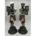 A pair of modern Italian style blackamore cold painted bronze figures,