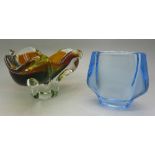 Two pieces of Czech Sklo Union art glass, a sky blue Hermanova Hut vase, designed by Vizner,