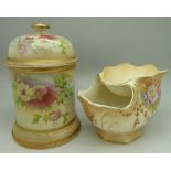 A Crown Devon Fieldings shaving mug and a Royal Devon lidded jar,