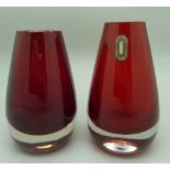 A Whitefriars ruby red vase, height 12.