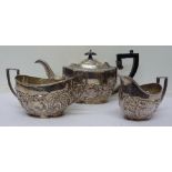 A plated three piece tea set