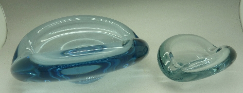 Two signed 1950's Holmegaard glass bowls by Per Lutken in aqua blue,