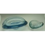 Two signed 1950's Holmegaard glass bowls by Per Lutken in aqua blue,