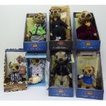Seven Meerkat toys including Agent Maya, Alexander, Safari Oleg and Vasily,