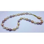 A freshwater pearl and spessartite garnet necklace with a silver gilt clasp