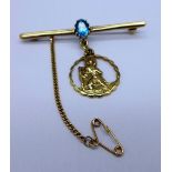 A 9ct gold bar brooch with St. Christopher pendant, weight 5.