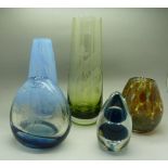 Four glass vases comprising Mtarfa, one studio and two Caithness,