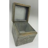 An Art Nouveau pewter box, height 8.