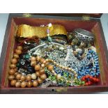 A wooden box and costume jewellery, total weight 2.