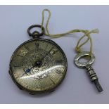 A continental silver pocket watch with silver dial