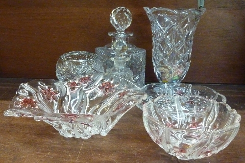 Three items of Waltherglas, a Waterford Marquis crystal vase, etc.