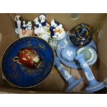 Wedgwood Jasperware including a pair of candlesticks, Staffordshire flatback figures, Carlton Ware,