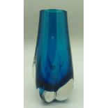 A Whitefriars glass 1970's lobed vase by Geoffrey Baxter in kingfisher blue, pattern no.