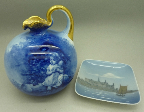 A Royal Copenhagen pin dish and a Royal Doulton blue and white vase,