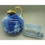 A Royal Copenhagen pin dish and a Royal Doulton blue and white vase,