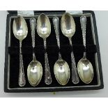 A set of six silver coffee spoons, cased,