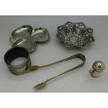 Five items of silver including a Victorian pierced dish,