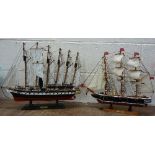 Two models of tall masted ships SS Great Britain and Warrior 1860