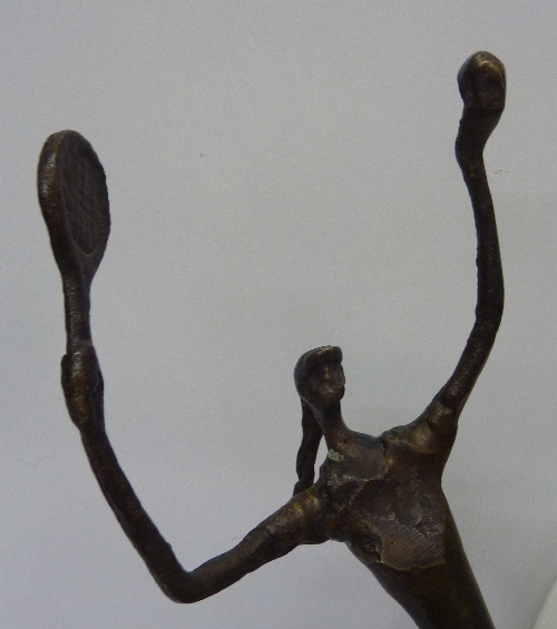 A stylised cast figure of a female tennis player and an oval plaque/stand - Image 3 of 3