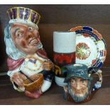 A Shorter Old King Cole Toby jug, a Royal Doulton Rip Van Winkle, a/f,