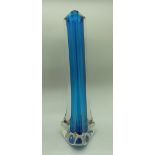 A Whitefriars glass 1960s tricorn cased vase in kingfisher blue by Geoffrey Baxter,