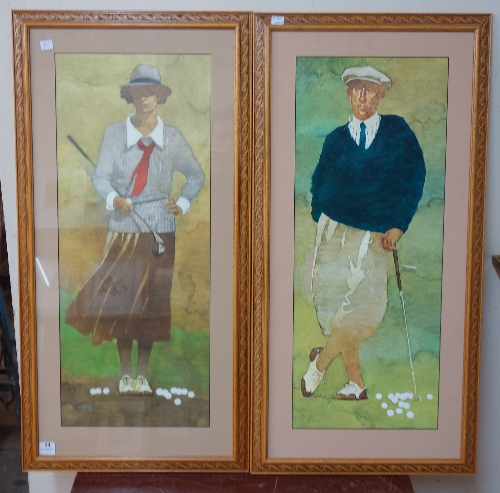 A pair of golfing prints