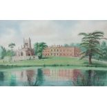 A landscape, Staunton Harold Hall, Leicestershire, watercolour, indistinctly signed,