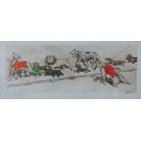 A set of three Boris O'Klein hand coloured engravings, signed and titled in pencil,