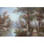 A river landscape, oil on canvas,