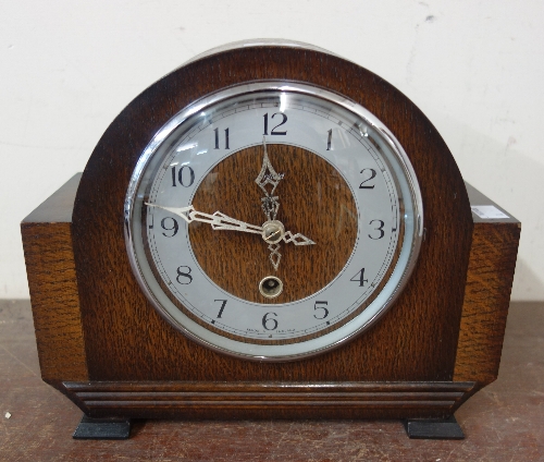 An Art Deco Enfield oak mantel clock