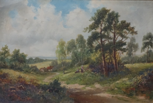 Daniel Sherrin (1868-1940), landscape with figures by a country lane, oil on canvas, signed with L.