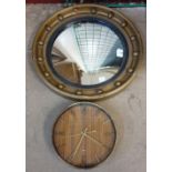 A gilt framed convexed mirror and a circular Metamec wall clock