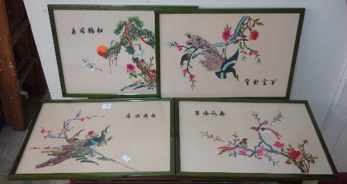 Four Chinese embroideries on silk