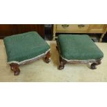 A pair of early Victorian mahogany and upholstered footstools