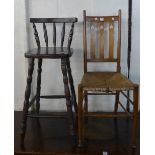 An Arts and Crafts beech bedroom chair and a bar stool