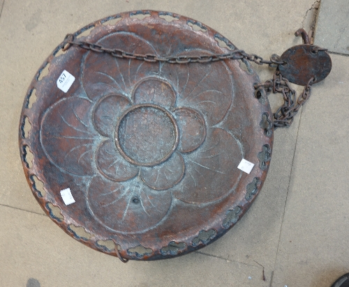 A cast iron bird bath