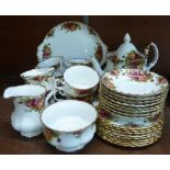 A Royal Albert Old Country Roses eight setting tea set, one cup a/f,