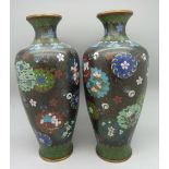 A pair of cloisonne vases, a/f,