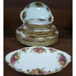 Royal Albert Old Country Roses dinner, medium and side plates, twenty pieces in total,