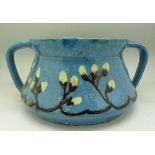 A studio pottery two handled vase, repair to rim,