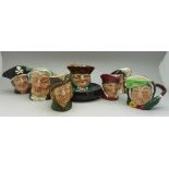 Six small Royal Doulton character jugs, Athos, Robin Hood, The Lawyer, The Cardinal,