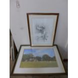 A Mike Heslop limited edition horse racing print and a cricket print