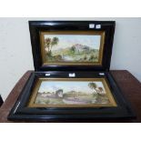 A pair of 19th Century continental landscapes, oil on ceramic,