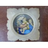 A 19th Century Italian Grand Tour alabaster picture frame with print of Raphael's Madonna della