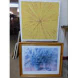 A 1960's style abstract oil and three prints