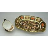 A Royal Crown Derby 1128 pattern dish and a small Royal Crown Derby salt, width of dish 18.